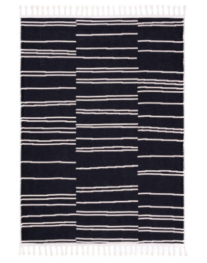 Bohem BH 05 Black İskandinav Desenli Kaydırmaz Örgü Saçaklı Pamuklu Kilim