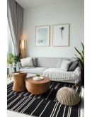 Bohem BH 05 Black İskandinav Desenli Kaydırmaz Örgü Saçaklı Pamuklu Kilim