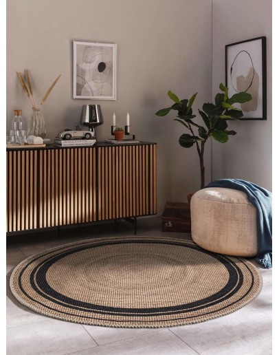Jutz JZ09 Natural Black Yuvarlak Doğal Jüt Kilim