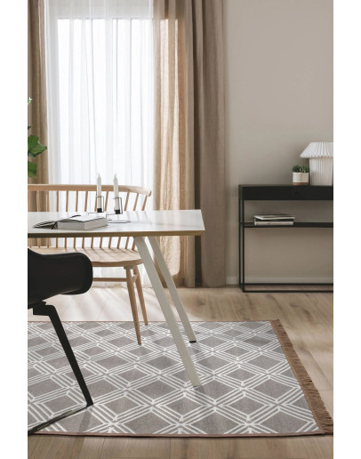 Kilimon KM 02 Beige Cream Çift Taraflı Yıkanabilir Pamuklu Kilim