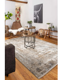 Lima LM01 Beige Grey Çerçeve Desen Yumuşak Dokulu Salon Makine Halısı
