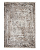 Lima LM01 Beige Grey Çerçeve Desen Yumuşak Dokulu Salon Makine Halısı