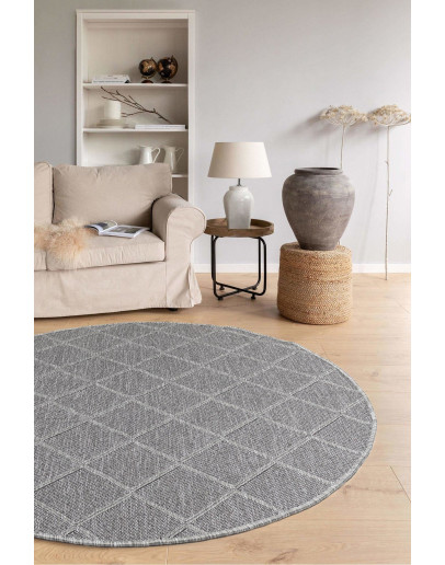 Mood MO 01 Grey İskandinav Desenli Kaydırmaz Yuvarlak Dokuma Kilim