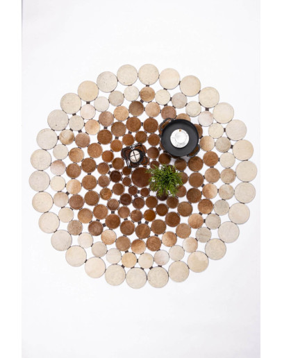 Style ST 01 Beige Cream 02 Hakiki Patchwork Deri Halı